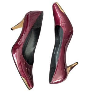 Stuart Weitzman red patent leather &‎ gold color details pumps high heels size 9